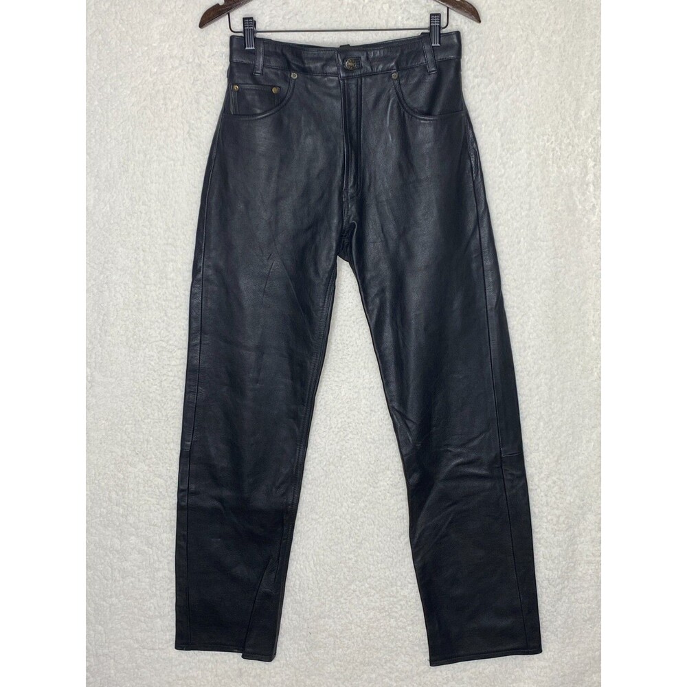 Vintage Echtes Leder Black Straight Leg 100% Leather Pants 5 Pocket 28x31 Size 6